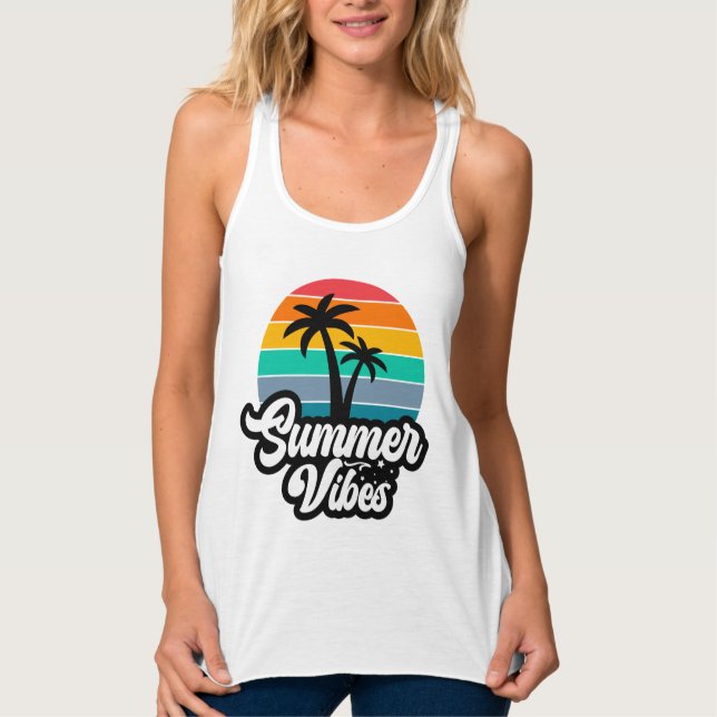 Summer Vibes with Palm Trees Design Singlet (Front)