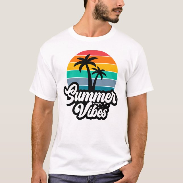 Summer Vibes with Palm Trees Design T-Shirt (Front)