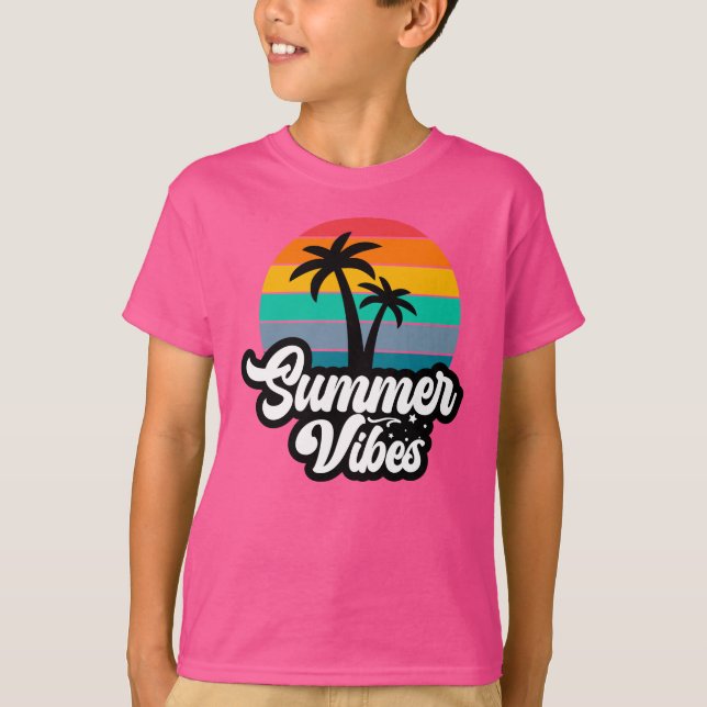 Summer Vibes with Palm Trees Design T-Shirt (Front)