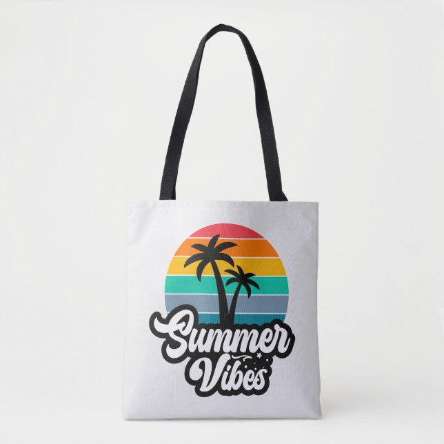 Summer Vibes with Palm Trees Design Tote Bag (Front)