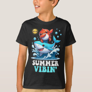Summer Vibin' Dabbing Crab Surfing Shark Sun Cute  T-Shirt