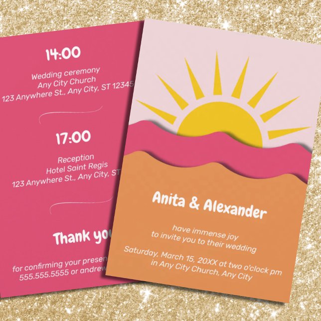 Summer Vibrant Pink Orange Sun Wedding Invitation (Creator Uploaded)