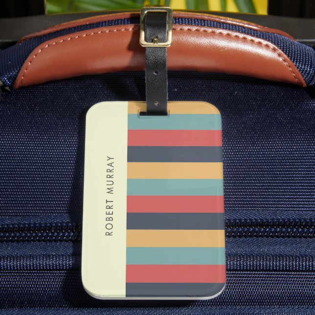 Summer Vintage Colourful Retro Stripes Pattern Luggage Tag (Front Insitu 2)