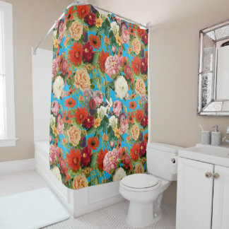 Summer vintage garden happy flowers pattern shower curtain