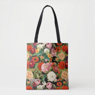 Summer vintage garden happy flowers pattern tote bag