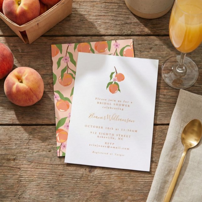Summer Vintage Peach Fruit Boho Bridal Shower Invitation (Creator Uploaded)