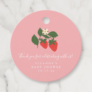 Summer Vintage Pink Strawberry Boho Baby Shower Favour Tags