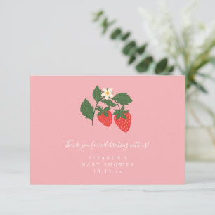 Summer Vintage Pink Strawberry Boho Baby Shower Thank You Card