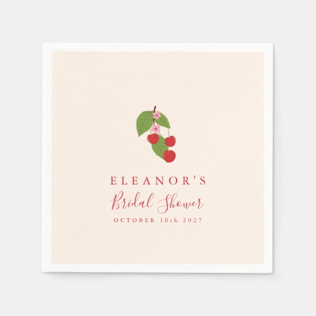 Summer Vintage Red Cherries Custom Bridal Shower Napkin (Front)
