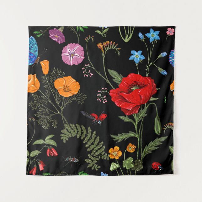 Summer vintage seamless pattern. Botanical wallpap Tapestry (Front)