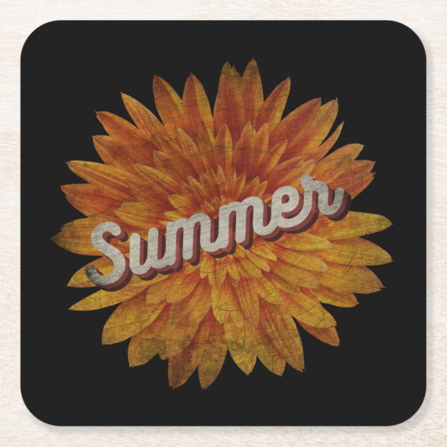 SUMMER VINTAGE SUNFLOWER SQUARE PAPER COASTER (Front)