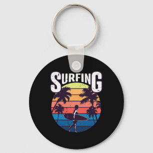 Summer Vintage Surf Surfing Surfers Beach Palm Tre Key Ring