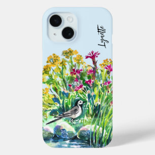Summer, wagtail, wild flowers iPhone 15 case