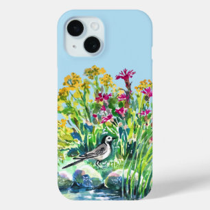Summer, wagtail, wild flowers iPhone 15 case