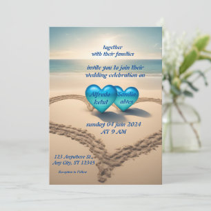 summer watercolor beach ocean blue wedding invitation