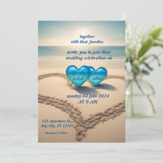 summer watercolor beach ocean blue wedding invitation