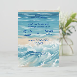 summer watercolor beach ocean blue wedding invitation