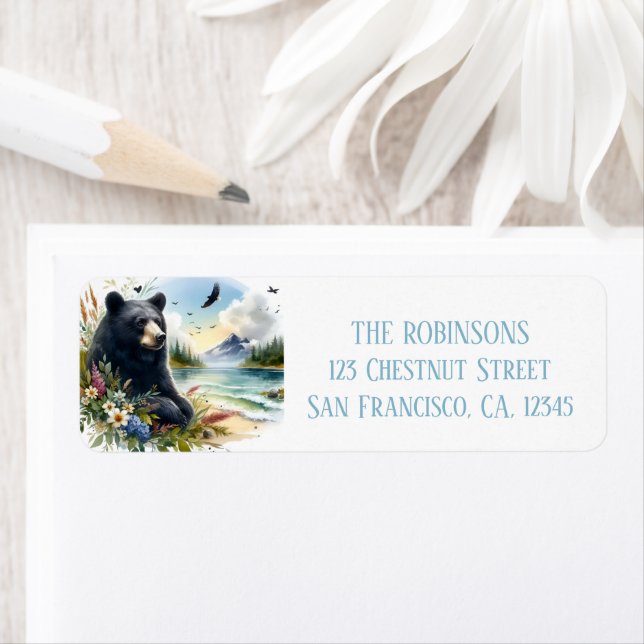 Summer Watercolor Black Bear Return Address (Insitu)