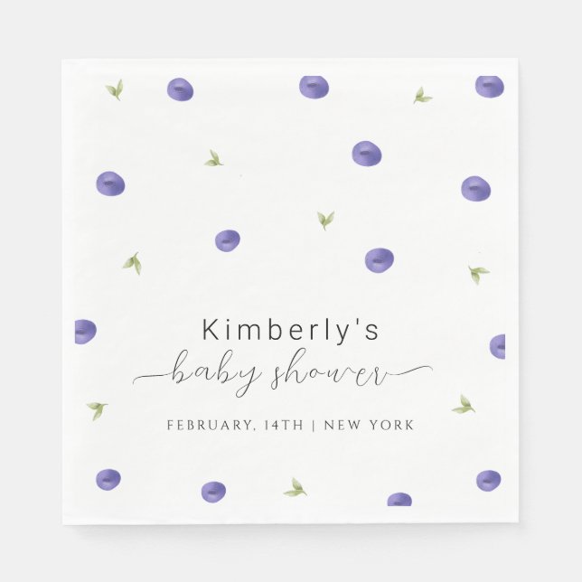 Summer Watercolor Blueberry Farm Baby Shower  Napkin (Front)