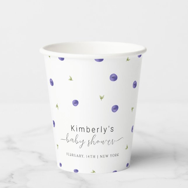 Summer Watercolor Blueberry Farm Baby Shower  Paper Cups (Front)