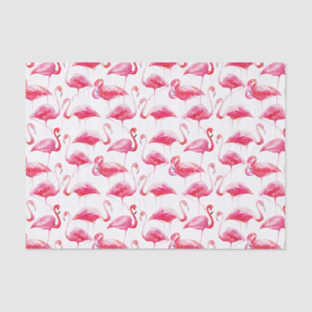 Summer Watercolor Bright Pink Flamingo Pattern Tissue Paper (Front)
