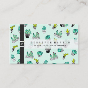 Summer Watercolor Cactus Black and White Pots Business Card