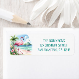 Summer Watercolor Cat on the beach Return Address