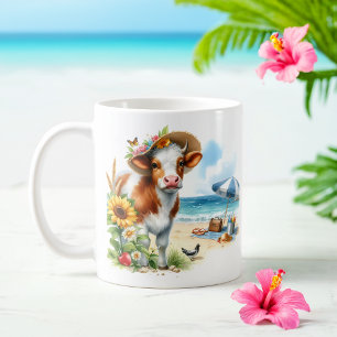 Summer Watercolor Cow on the beach Coffee Mug