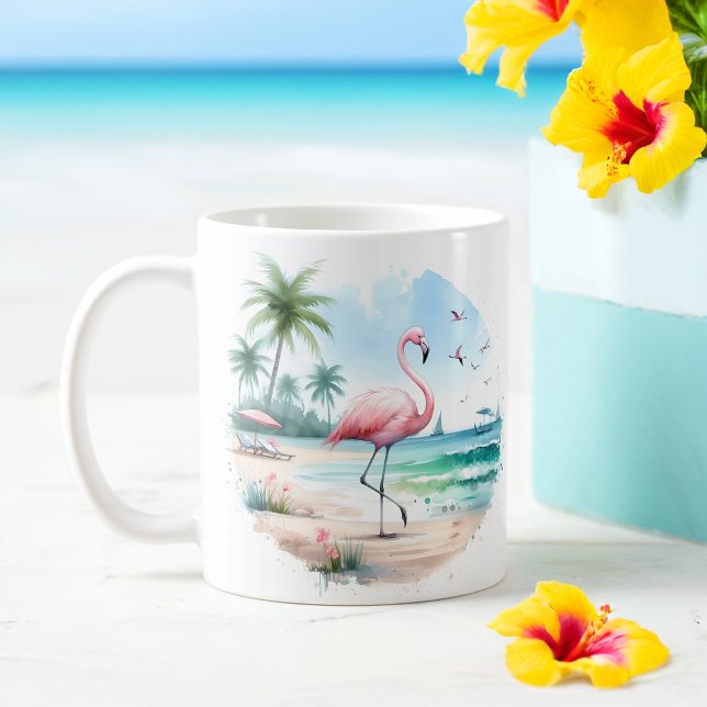 Summer Watercolor Flamingo on the beach  Coffee Mug (Creator Uploaded)