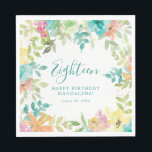 Summer Watercolor Floral 18th Birthday Custom Napkin<br><div class="desc">New for Summer 2024. Modern and colourful summer floral watercolor features pink,  turquoise blue,  yellow and orange flowers. They form rustic,  boho chic,  botanical frame around your birthday wishes. This item is part of the Summer Watercolor Floral collection. It contains professionally designed invitation templates,  welcome signs and party decorations.</div>