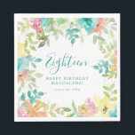 Summer Watercolor Floral 18th Birthday Custom Napkin<br><div class="desc">New for Summer 2024. Modern and colourful summer floral watercolor features pink,  turquoise blue,  yellow and orange flowers. They form rustic,  boho chic,  botanical frame around your birthday wishes. This item is part of the Summer Watercolor Floral collection. It contains professionally designed invitation templates,  welcome signs and party decorations.</div>