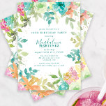 Summer Watercolor Floral 18th Birthday Party Invitation<br><div class="desc">New for Summer 2024. Modern and colourful summer floral watercolor features pink, turquoise blue, yellow and orange flowers. They form rustic, boho chic, botanical frame around your birthday party details. This item is part of the Summer Watercolor Floral collection. It contains professionally designed invitation templates, welcome signs and party decorations....</div>