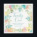 Summer Watercolor Floral 21st Birthday Custom Napkin<br><div class="desc">New for Summer 2024. Modern and colourful summer floral watercolor features pink,  turquoise blue,  yellow and orange flowers. They form rustic,  boho chic,  botanical frame around your birthday wishes. This item is part of the Summer Watercolor Floral collection. It contains professionally designed invitation templates,  welcome signs and party decorations.</div>