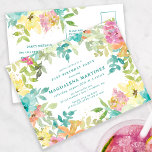 Summer Watercolor Floral 21st Birthday Invitation Postcard<br><div class="desc">New for Summer 2024. Modern and colourful summer floral watercolor features pink, turquoise blue, yellow and orange flowers. They form rustic, boho chic, botanical frame around your birthday party details. This item is part of the Summer Watercolor Floral collection. It contains professionally designed invitation templates, welcome signs and party decorations....</div>