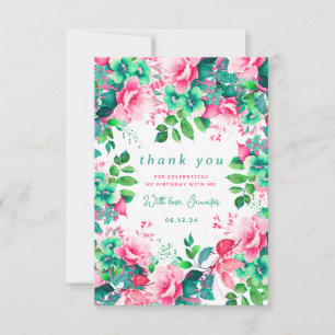 Summer Watercolor Floral Birthday Thank You Card
