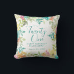 Summer Watercolor Floral Custom 21st Birthday Cushion<br><div class="desc">New for Summer 2024. Modern and colourful summer floral watercolor features pink,  turquoise blue,  yellow and orange flowers. They form rustic,  boho chic,  botanical frame around your birthday wishes. This item is part of the Summer Watercolor Floral collection. It contains professionally designed invitation templates,  welcome signs and party decorations.</div>