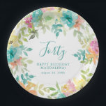 Summer Watercolor Floral Custom 40th Birthday Paper Plate<br><div class="desc">New for Summer 2024. Modern and colourful summer floral watercolor features pink,  turquoise blue,  yellow and orange flowers. They form rustic,  boho chic,  botanical frame around your birthday wishes. This item is part of the Summer Watercolor Floral collection. It contains professionally designed invitation templates,  welcome signs and party decorations.</div>