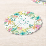 Summer Watercolor Floral Custom 90th Birthday Paper Coaster<br><div class="desc">New for Summer 2024. Modern and colourful summer floral watercolor features pink,  turquoise blue,  yellow and orange flowers. They form rustic,  boho chic,  botanical frame around your birthday wishes. This item is part of the Summer Watercolor Floral collection. It contains professionally designed invitation templates,  welcome signs and party decorations.</div>