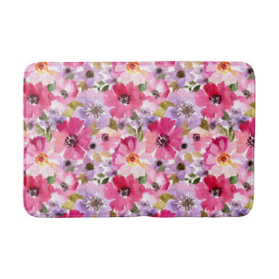 Summer Watercolor Floral Pattern Bath Mat