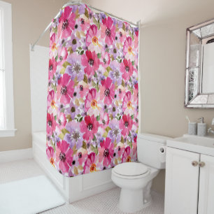Summer Watercolor Floral Pattern Shower Curtain