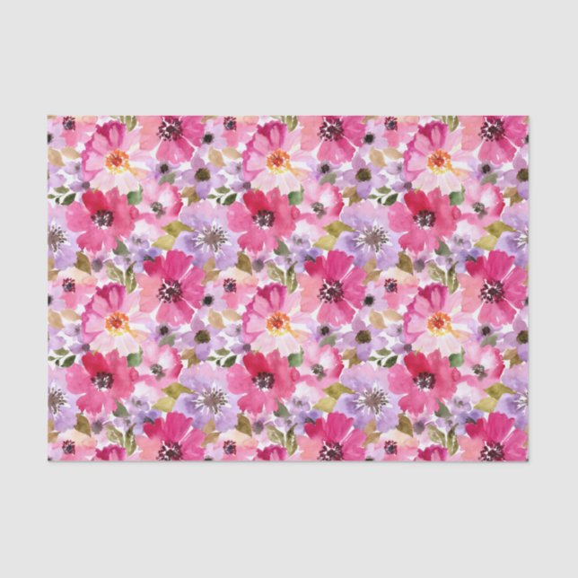 Summer Watercolor Floral Pattern Tissue Paper (Front)