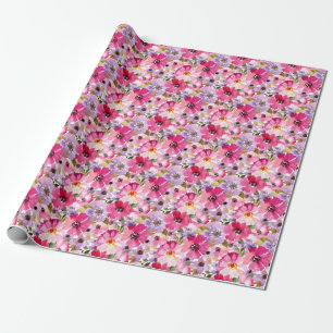 Summer Watercolor Floral Pattern Wrapping Paper