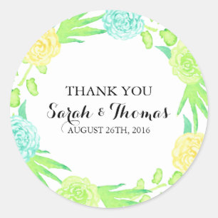 Summer Watercolor Floral Wedding Classic Round Sticker