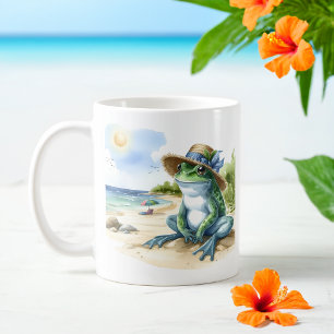 Summer Watercolor Frog on the beach Coffee Mug