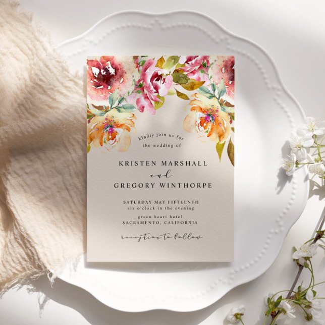 Summer Watercolor Garden Floral Elegant Wedding Invitation (Creator Uploaded)