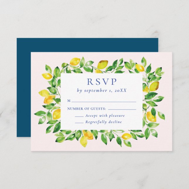 Summer Watercolor Lemons and Foliage Wedding RSVP Card (Front/Back)
