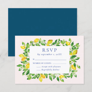 Summer Watercolor Lemons and Foliage Wedding RSVP Card