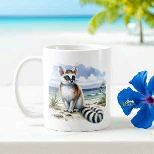 Summer Watercolor Ringtail on the beach Coffee Mug