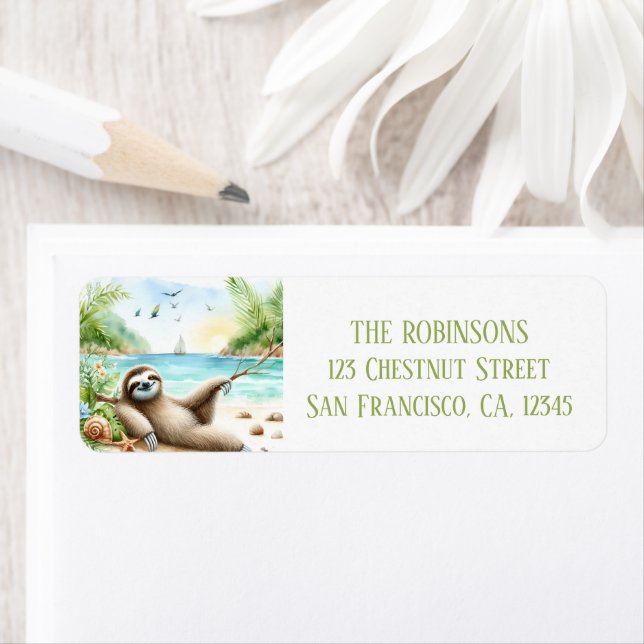 Summer Watercolor Sloth on the beach (Insitu)