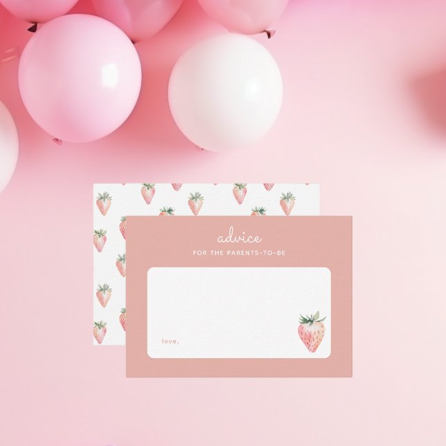 Summer Watercolor Strawberry Parenting Advice Card (pink coquette advice for the parents blank card for a berry sweet baby shower. Watercolor strawberry)